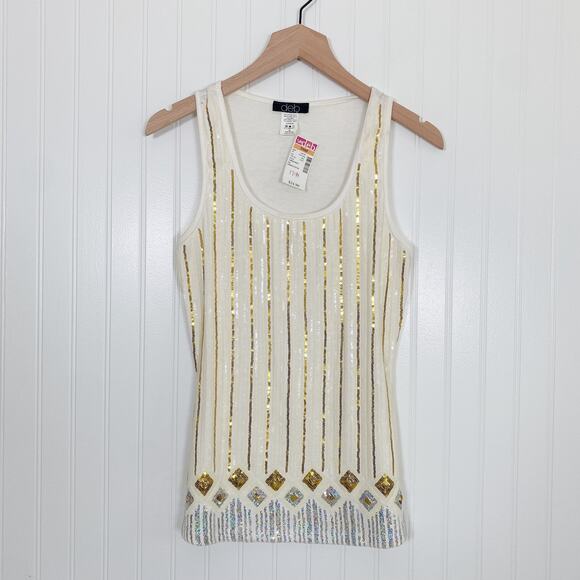 Vintage Deb Womens Sequin Tank Top Size Small Aztec Y2K McBling Disco Glam - Picture 1 of 10